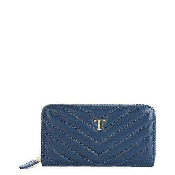 Tiffany & Fred Paris V-Shape Quilted Leather Wallet, Blue - Picture 1 of 3